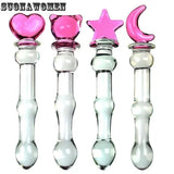 Pink Glass Anal Bead Butt Plug Adult Massager Glass Crystal Dildo G-Spot Sex Toy