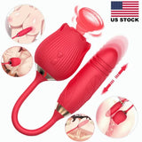 Rose Clit G-spot Vibrator Thrusting Dildo Suction Massager Sex Toys for Women