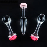 Pink Rose Flower Glass Butt Plug Anal Plug Glass Dildo Massager Beads Sex Toys