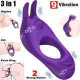 Vibrating Penis Cock Ring Clit Rabbit Vibrator Enhancer Sex Toys for Men Women