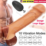 Vibrating Penis Extender Sleeve Cock Ring Sheath Vibrator Sex Toy for Men Couple