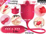 Clit Tongue Licking Rose Suck Vibrator G-Spot Thrusting Dildo Sex Toys for Women