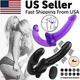 Double Ended Strap On Dildo Strapless Vibrating G-Spot Women Lesbian Sex Toy USA